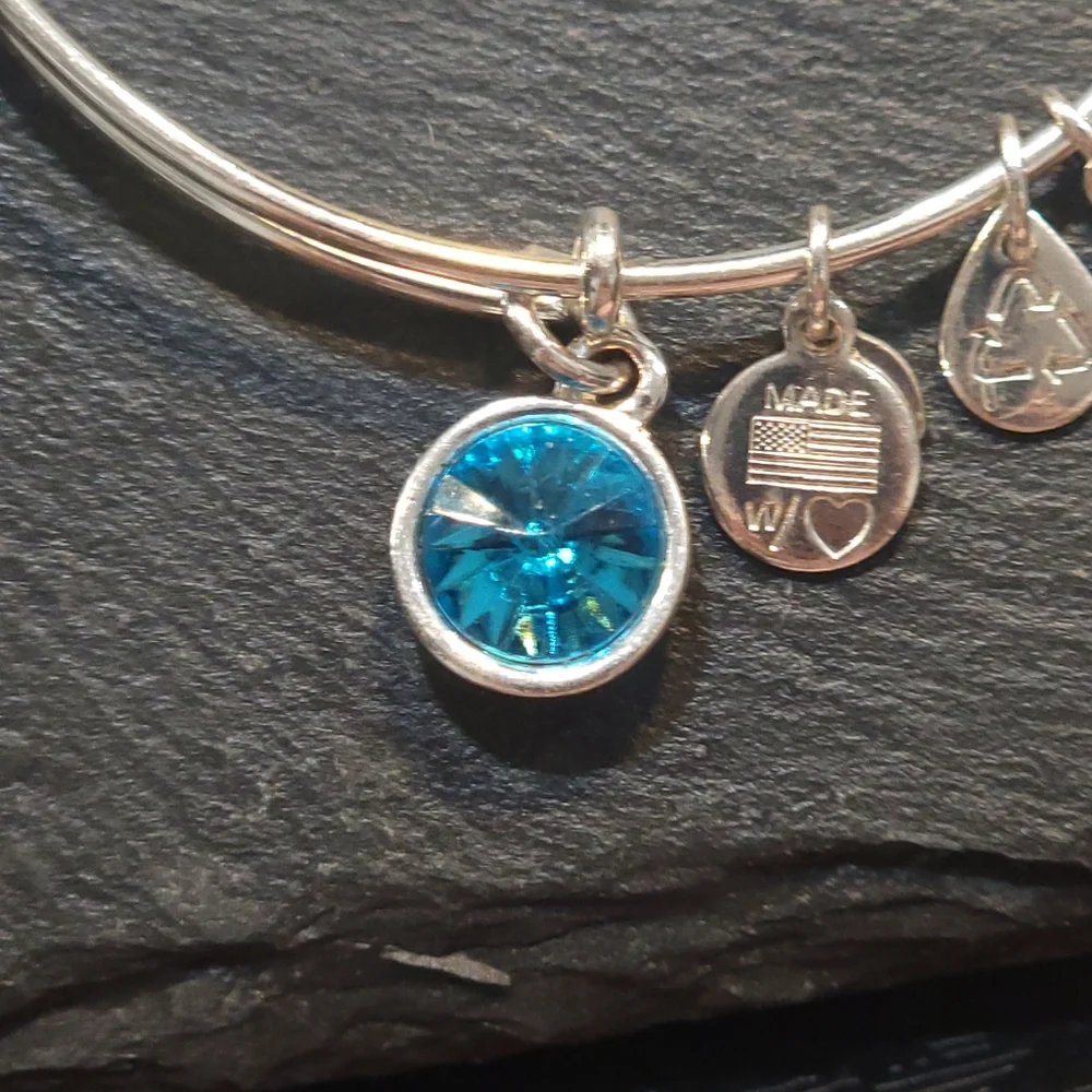 Alex and Ani December Birthstone Swarovski Blue Zircon Bracelet Bangle Charm - Picture 5 of 7